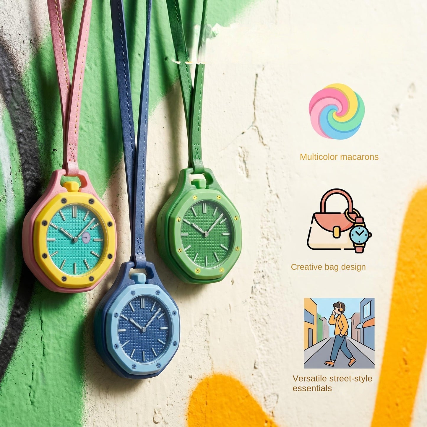 Edition Octagonal Pendant Quartz Watch SW Watch Dopamine Pastel Pocket Watch