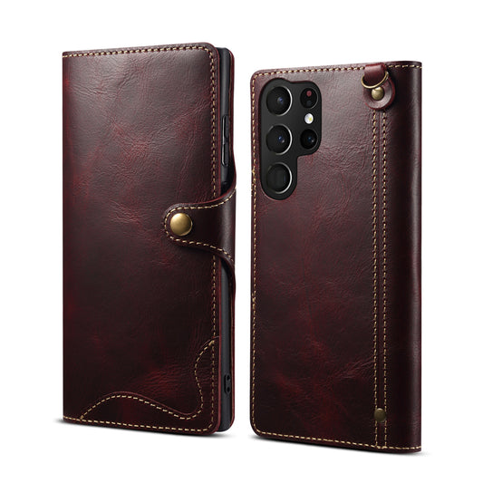 Samsung S22 Retro Leather Leather Case S24Ultra Phone Case Flip Cover S10+Card Insertion Leather Case Comes with Hand Rope