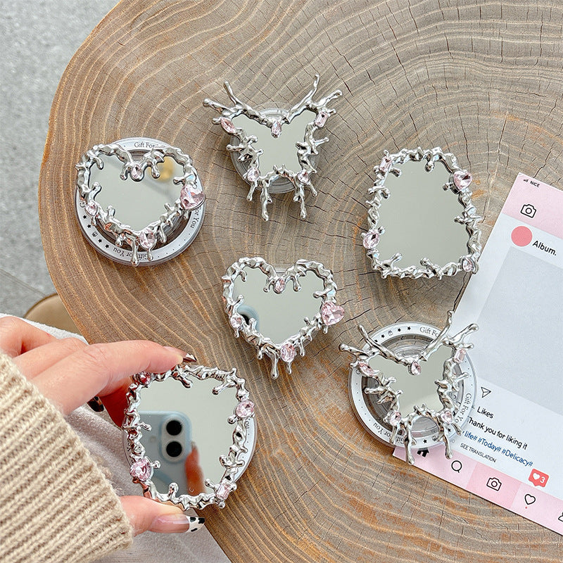Love Butterfly Mirror Mobile Airbag Bracket Magnetic Back Patch Women's Makeup Mirror
