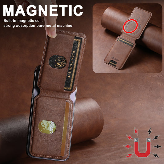 Suitable for Apple 15ProMax Android universal mobile phone magnetic card holder MagSafe magnetic ring PU leather